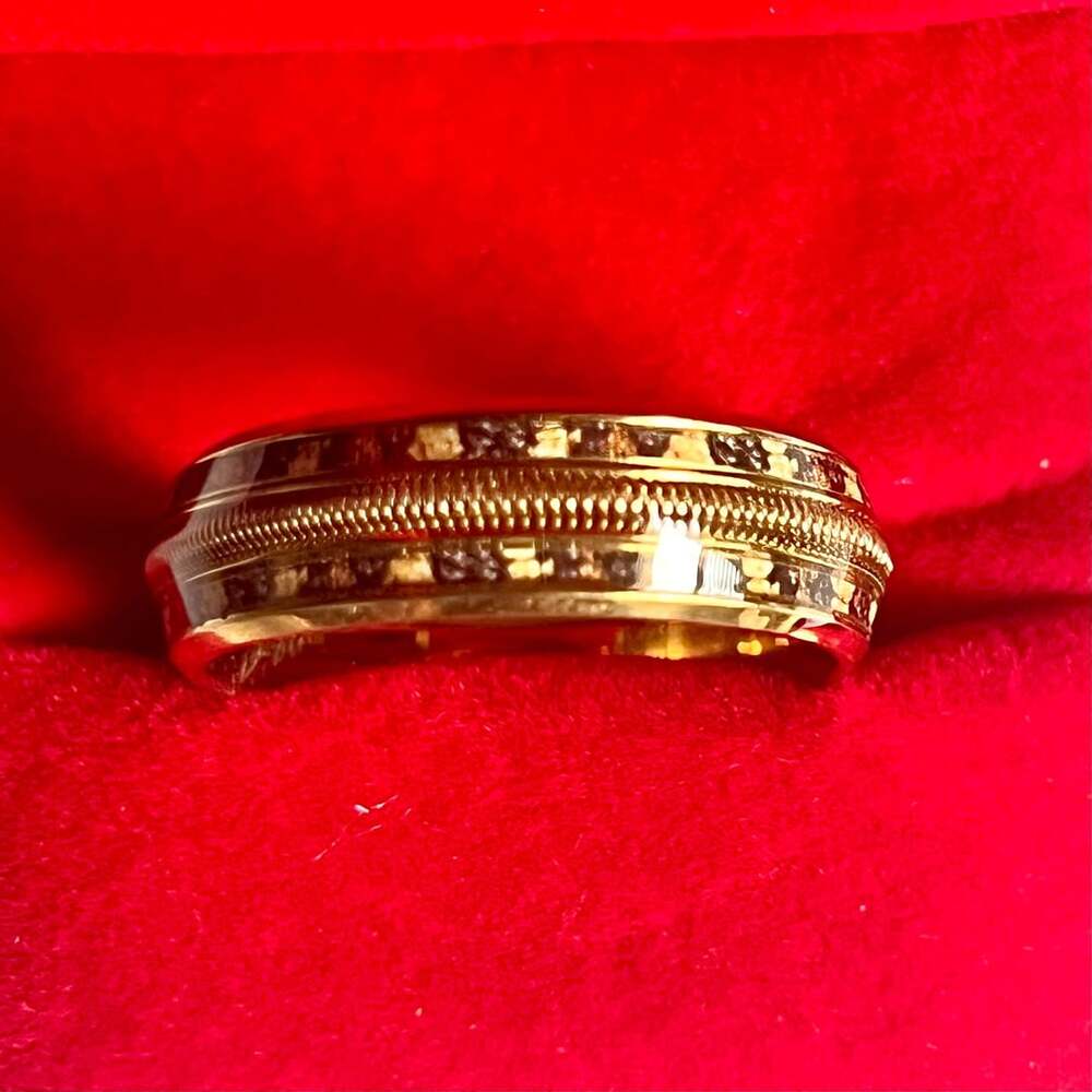 Tungsten Meteorite Guitar String Gold Leaf Ring 6mm Band Size 13